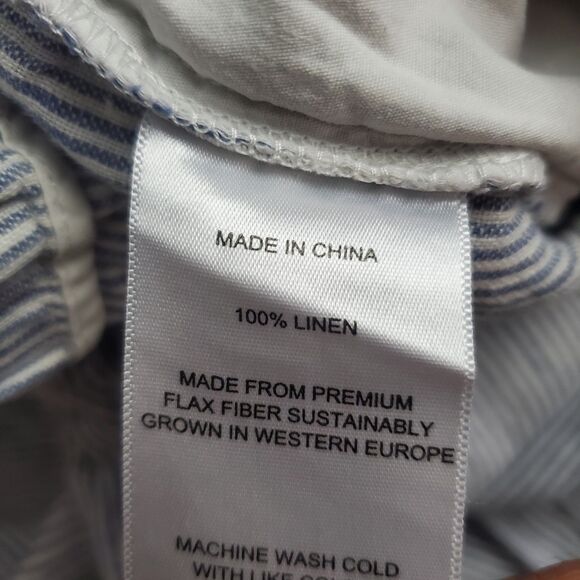 Quince Women's Pants Large Blue White Striped Linen Wide Leg Coastal Lagenlook - Picture 13 of 14